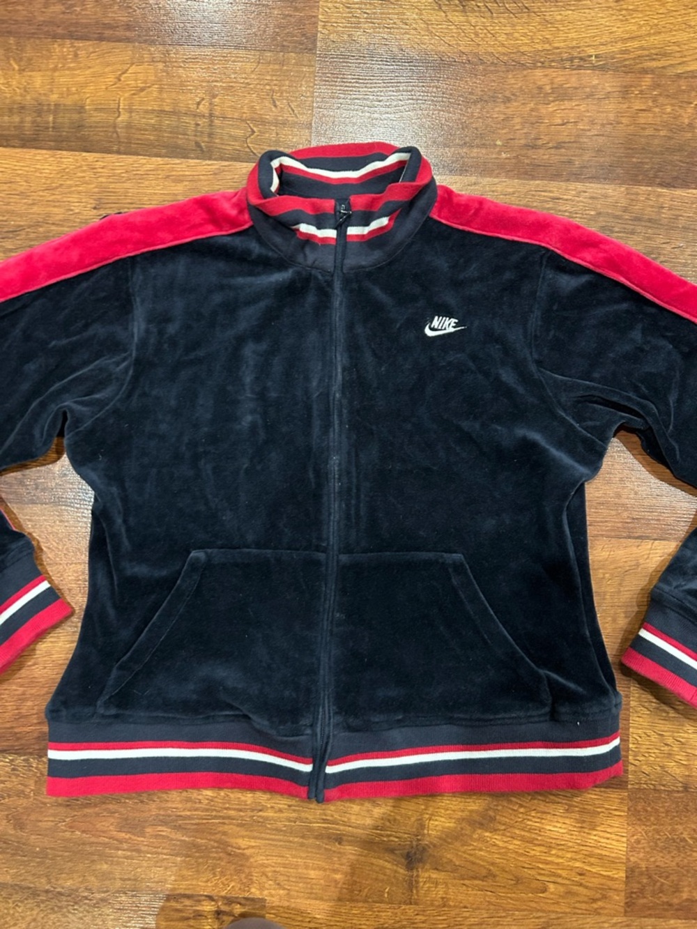 Vintage Nike Velour Track Jacket Women’s Full Zip Black Red Size Small
